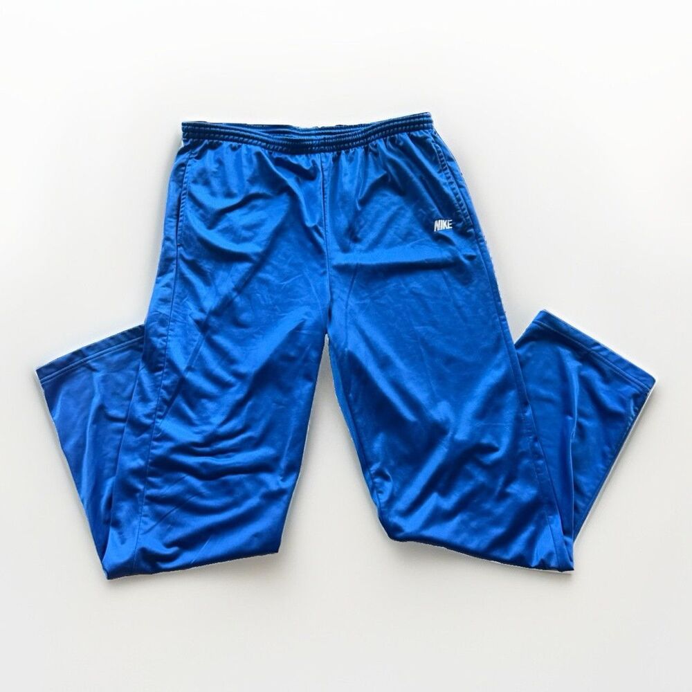 Vintage 90s Nike Men’s Blue Track Pants L Solid Drawstring Elastic Waist